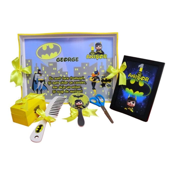 Set Mot Personalizat, Baby Batman, 6 Piese, Lemn, Galben, 20x30cm, SMD005 - imagine 1