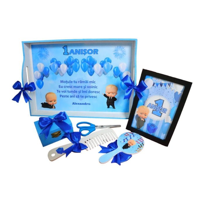 Set Mot Personalizat, Baby Boss, 6 Piese, Lemn, Albastru, 20x30cm, SMD007 - imagine 5