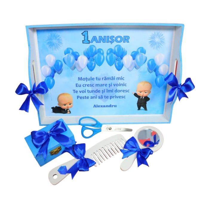 Set Mot Personalizat, Baby Boss, 6 Piese, Lemn, Albastru, 20x30cm, SMD007 - imagine 3