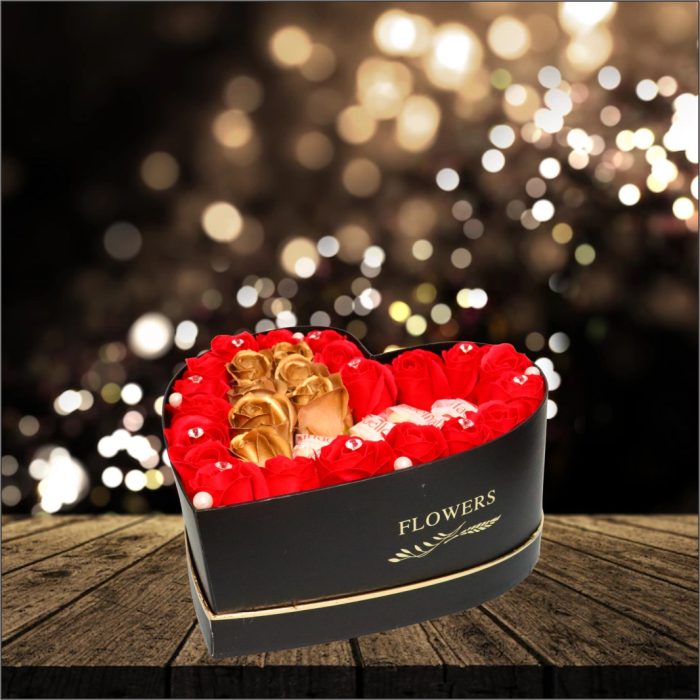 Aranjament Floral Gold, Raffaello, Trandafiri Sapun, Gold Rosu, 25 cm, AF017 - imagine 5