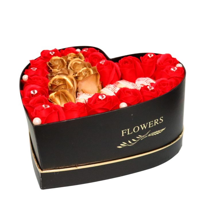 Aranjament Floral Gold, Raffaello, Trandafiri Sapun, Gold Rosu, 25 cm, AF017 - imagine 2