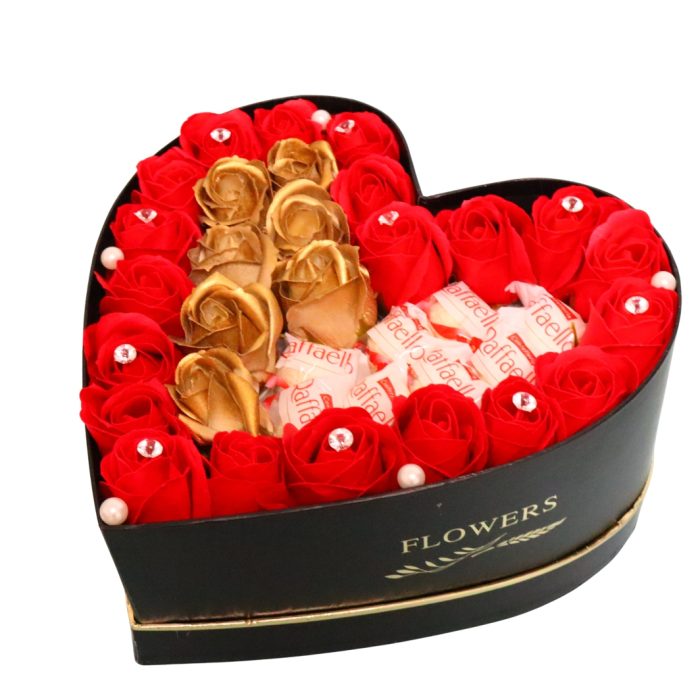Aranjament Floral Gold, Raffaello, Trandafiri Sapun, Gold Rosu, 25 cm, AF017 - imagine 4