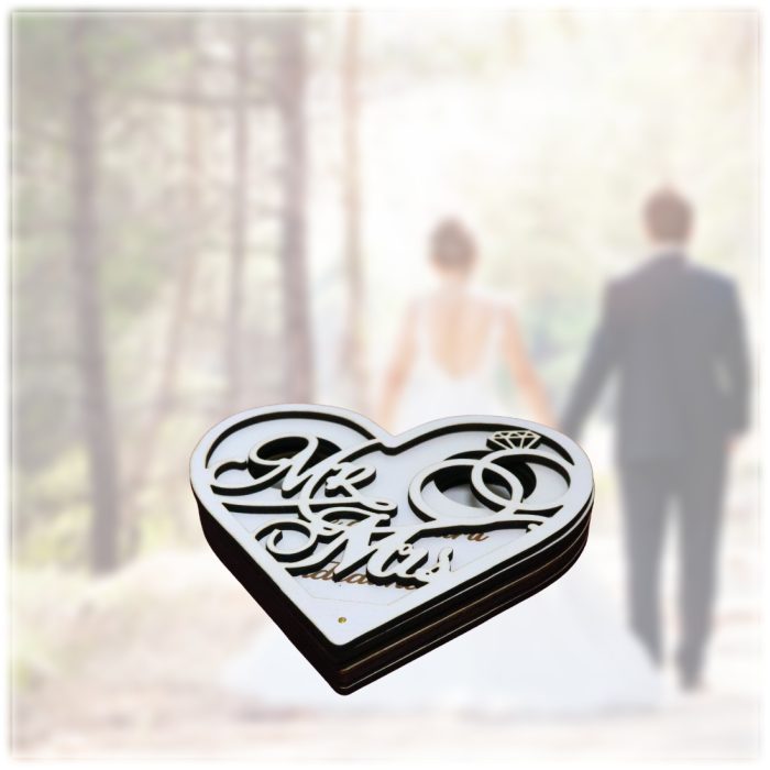 Cutie de verighete, Mr & Mrs, Inima, Lemn, Alb, CTV015 - imagine 5