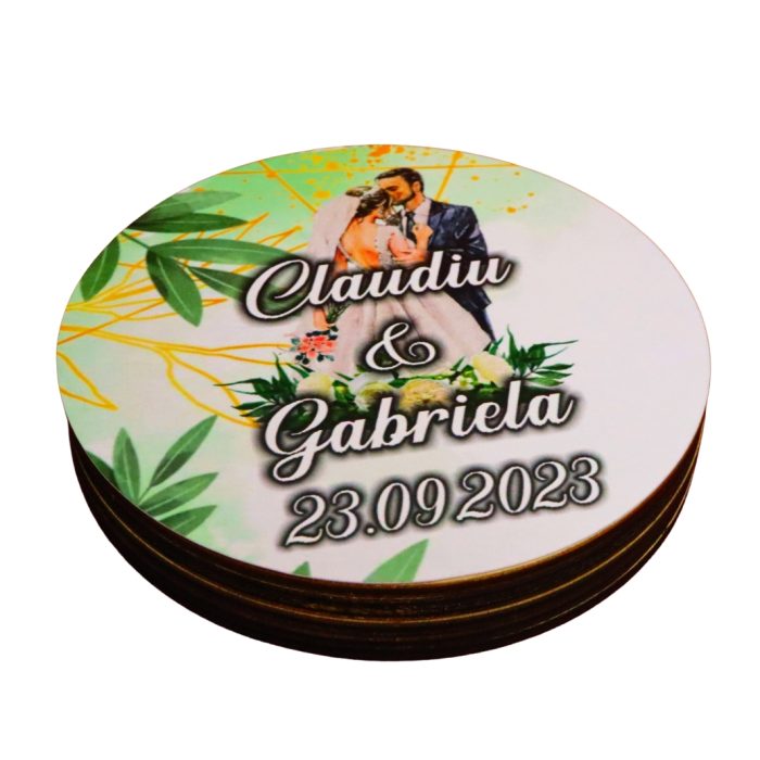 Cutie de verighete, Personalizata, Rotunda, Verde, Lemn natur, CTV018 - imagine 5
