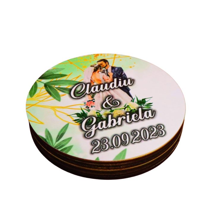 Cutie de verighete, Personalizata, Rotunda, Verde, Lemn natur, CTV018 - imagine 2