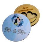 Cutie de verighete, Rotunda, Albastra, Lemn natur, CTV020 - imagine 3