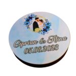 Cutie de verighete, Personalizata, Rotunda, Albastra, Lemn natur, CTV021 - imagine 5