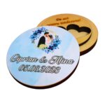 Cutie de verighete, Personalizata, Rotunda, Albastra, Lemn natur, CTV021 - imagine 3