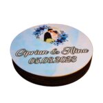 Cutie de verighete, Personalizata, Rotunda, Albastra, Lemn natur, CTV021 - imagine 4