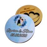 Cutie de verighete, Personalizata, Rotunda, Albastra, Lemn natur, CTV021