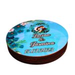 Cutie de verighete, Personalizata, Rotunda, Albastra, Lemn natur, CTV025 - imagine 4