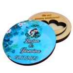 Cutie de verighete, Personalizata, Rotunda, Albastra, Lemn natur, CTV025 - imagine 3