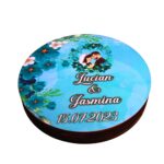 Cutie de verighete, Personalizata, Rotunda, Albastra, Lemn natur, CTV025 - imagine 2