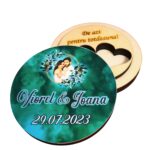 Cutie de verighete, Personalizata, Rotunda, Verde, Lemn natur, CTV026