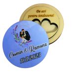 Cutie de verighete, Personalizata, Rotunda, Mov, Lemn natur, CTV029