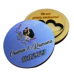 Cutie de verighete, Personalizata, Rotunda, Mov, Lemn natur, CTV029 - imagine 5