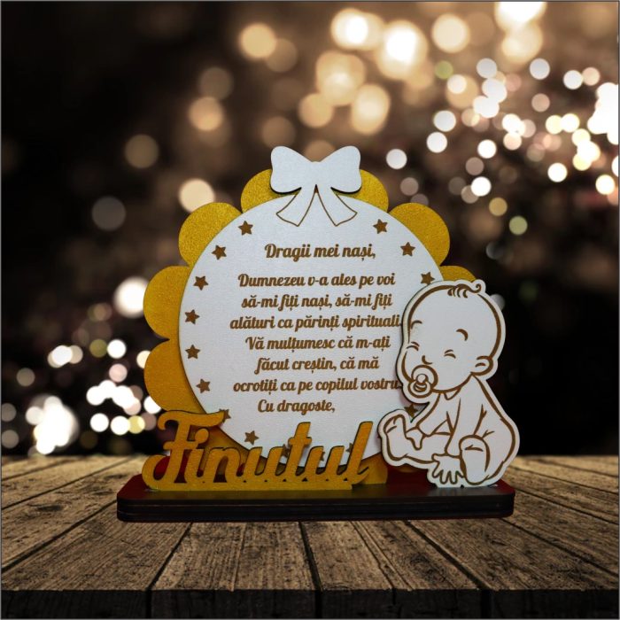 Decoratiune Cadou, Nasi Botez, Lemn, Alb, 17x15cm, DCNS016 - imagine 3