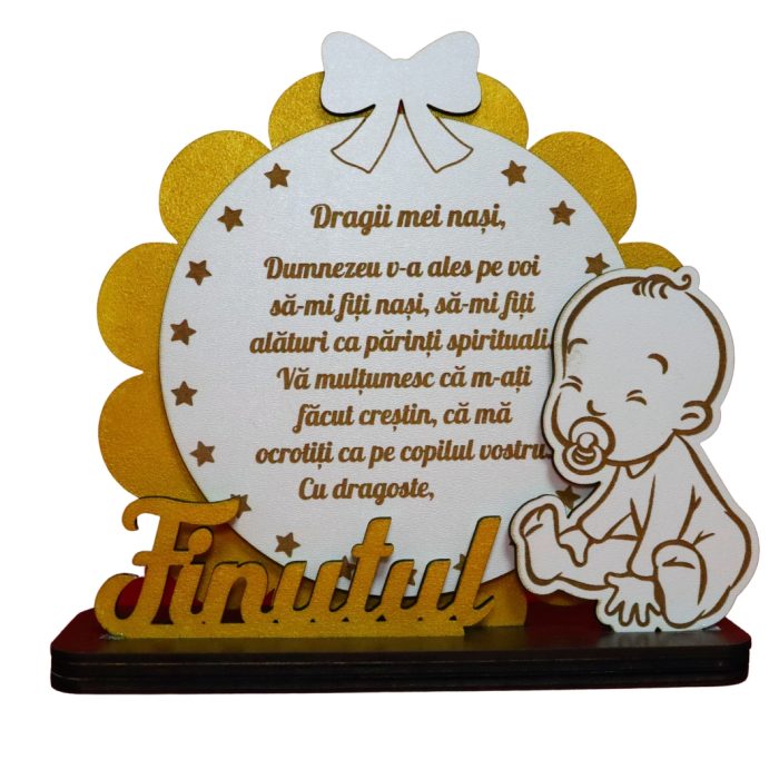 Decoratiune Cadou, Nasi Botez, Lemn, Alb, 17x15cm, DCNS016 - imagine 1