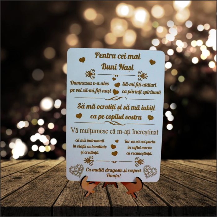 Decoratiune Cadou, Nasi Botez, Lemn, Alb, 26x19cm, DCNS018 - imagine 5