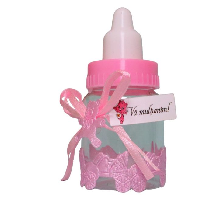 Marturie botez, Biberon, Plastic, 9x4 cm, Roz - imagine 3