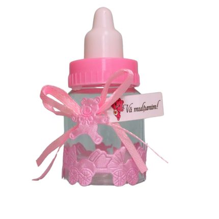 Marturie botez, Biberon, Plastic, 9x4 cm, Roz