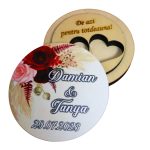 Cutie de verighete, Personalizata, Rotunda, Crem, Lemn natur, CTV030 - imagine 3
