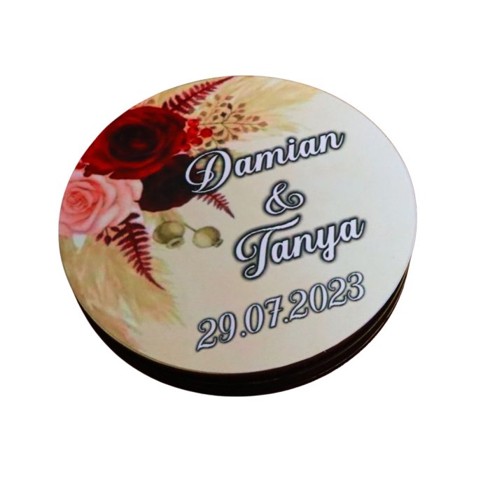 Cutie de verighete, Personalizata, Rotunda, Crem, Lemn natur, CTV030 - imagine 5