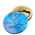 Cutie de verighete, Personalizata, Rotunda, Albastru, Lemn natur, CTV034