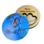 Cutie de verighete, Rotunda, Albastru, Lemn natur, CTV035 - imagine 3