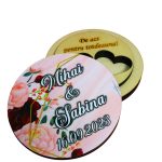 Cutie de verighete, Personalizata, Rotunda, Rosu, Lemn natur, CTV037 - imagine 5