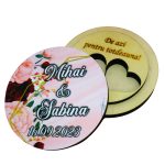 Cutie de verighete, Personalizata, Rotunda, Rosu, Lemn natur, CTV037 - imagine 3