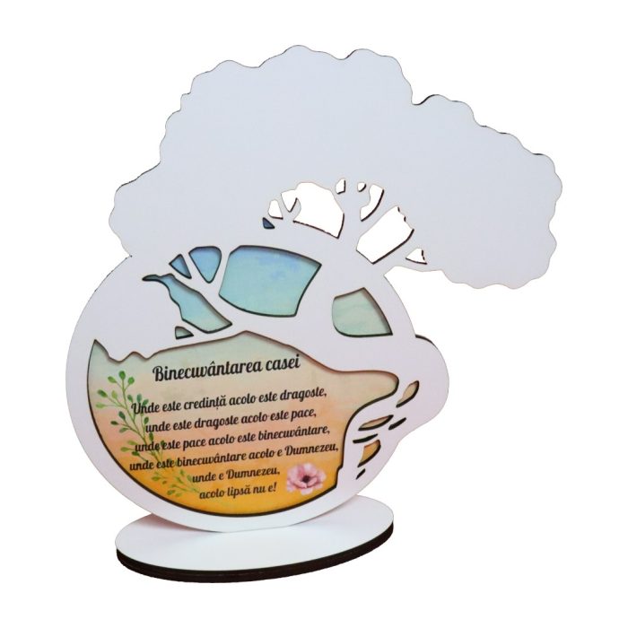 Suport Licheni, Copac, Bonsai, Binecuvantarea Casei, Lemn, Alb, 22x23cm, DBC003 - imagine 4