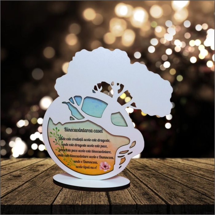 Suport Licheni, Copac, Bonsai, Binecuvantarea Casei, Lemn, Alb, 22x23cm, DBC003 - imagine 3