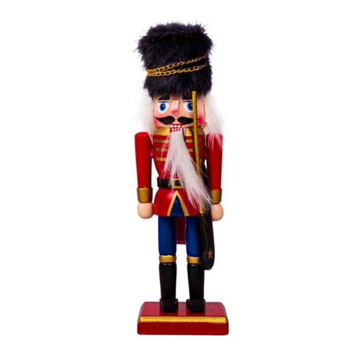 Decoratiune de Craciun, Lemn, Soldat, Caciula Neagra de Blana, Rosie Albastra, 20cm, DCJ041 - imagine 1