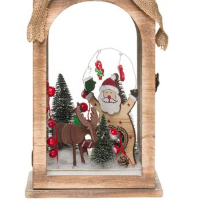 Decoratiune de Craciun, Lemn, Felinar, Decorativ, Mos Craciun cu 15 LED-uri 20x20x43 cm, DCJ054 - imagine 2