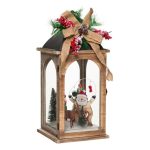 Decoratiune de Craciun, Lemn, Felinar, Decorativ, Mos Craciun cu 15 LED-uri 20x20x43 cm, DCJ054