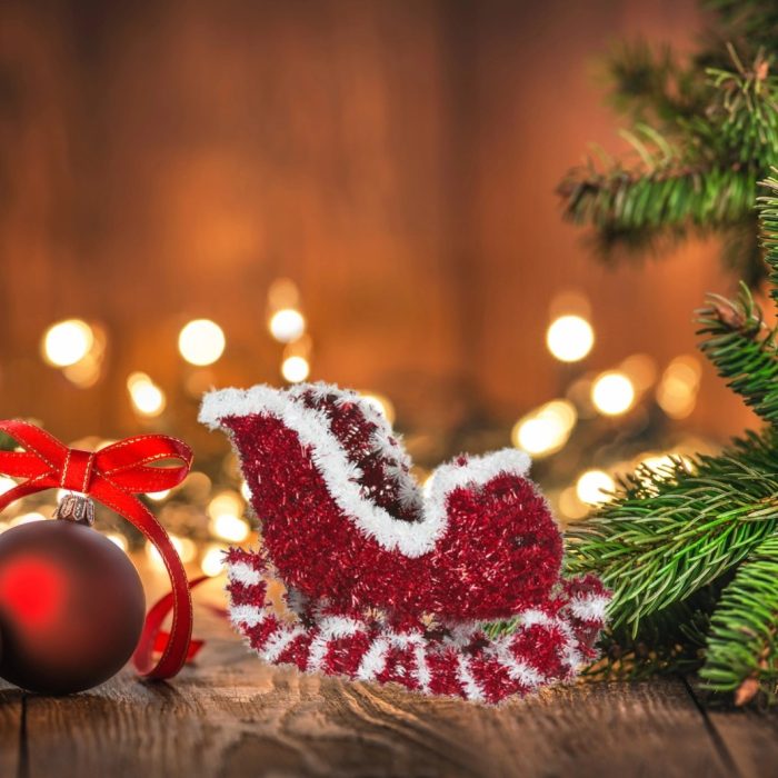 Decoratiune de Craciun, Sanie, cu Tinsel Rosu, 28cm, DCJ062 - imagine 4