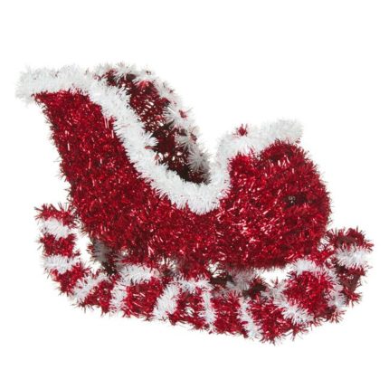 Decoratiune de Craciun, Sanie, cu Tinsel Rosu, 28cm, DCJ062