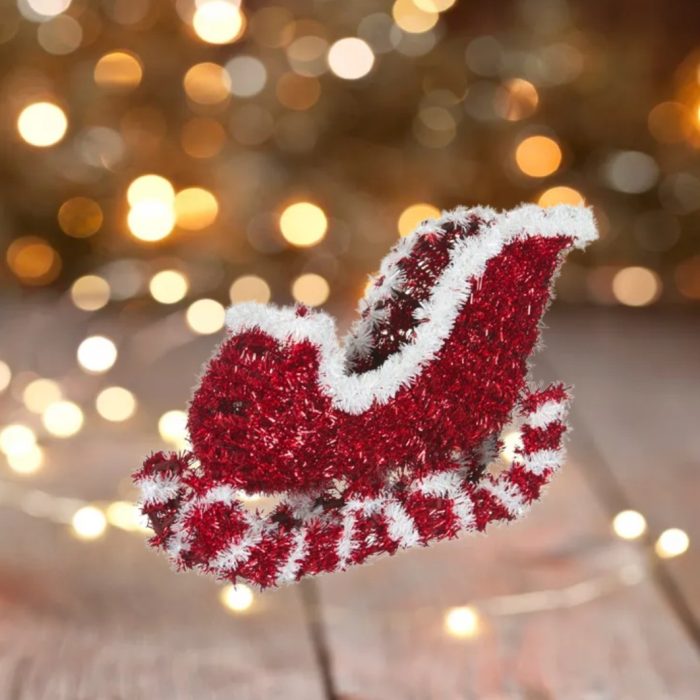 Decoratiune de Craciun, Sanie, cu Tinsel Rosu, 28cm, DCJ062 - imagine 5