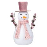 Decoratiune de Craciun, Figura Decorativa, din Spuma, Om de Zapada, cu Palarie & Fular, Roz 30cm, DCJ066