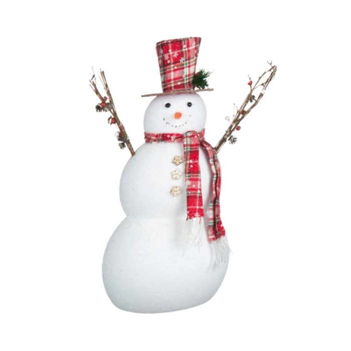 Decoratiune de Craciun, Figura Decorativa, din Spuma, Om de Zapada, Palarie, Rosie 51cm, DCJ068 - imagine 4