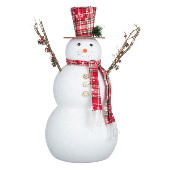 Decoratiune de Craciun, Figura Decorativa, din Spuma, Om de Zapada, Palarie, Rosie 51cm, DCJ068 - imagine 1