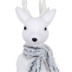 Decoratiune de Craciun, Figura Decorativa, din Spuma, Cerb, Fular, Gri, de Blana, 21cm, DCJ070 - imagine 3