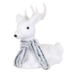 Decoratiune de Craciun, Figura Decorativa, din Spuma, Cerb, Fular, Gri, de Blana, 21cm, DCJ070