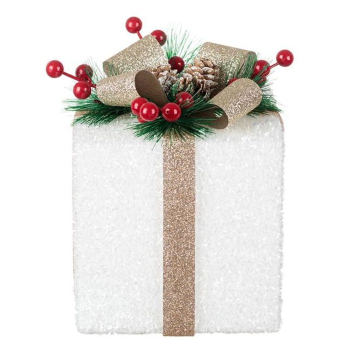 Decoratiune de Craciun, Cadou, din Spuma, Alb, Glitter, Bej, Sampanie,13x13x15cm, DCJ075 - imagine 3