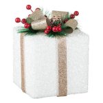 Decoratiune de Craciun, Cadou, din Spuma, Alb, Glitter, Bej, Sampanie,13x13x15cm, DCJ075