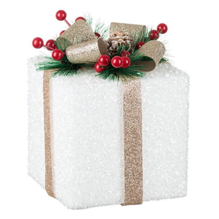 Decoratiune de Craciun, Cadou, din Spuma, Alb, Glitter, Bej, Sampanie,13x13x15cm, DCJ075 - imagine 1