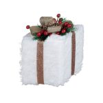 Decoratiune de Craciun, Cadou, din Spuma, Alb, Blana, Bej, Glitter, 13x13x15cm, DCJ078 - imagine 3