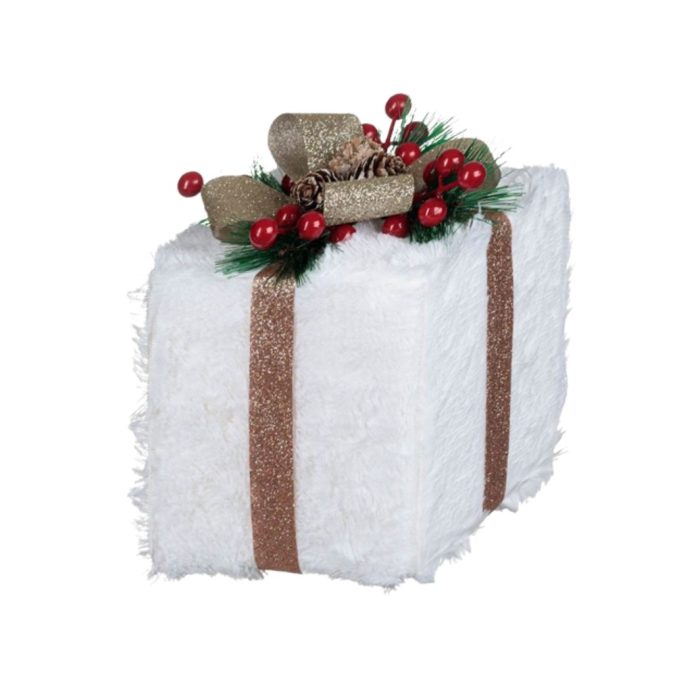 Decoratiune de Craciun, Cadou, din Spuma, Alb, Blana, Bej, Glitter, 13x13x15cm, DCJ078 - imagine 3