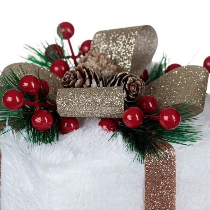 Decoratiune de Craciun, Cadou, din Spuma, Alb, Blana, Bej, Glitter, 13x13x15cm, DCJ078 - imagine 2